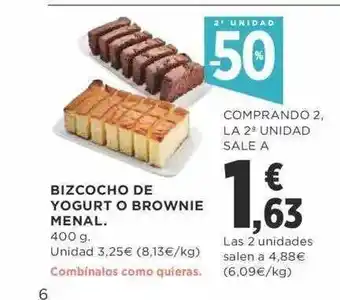 Supercor 2a unidad -50% bizcocho de yogurt o brownie menal oferta
