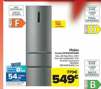 Carrefour Haier combi htr3619fnmn oferta