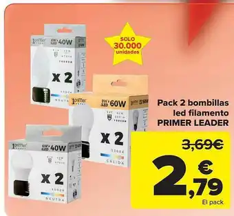 Carrefour Pack 2 bombillas led filamento primer leader oferta
