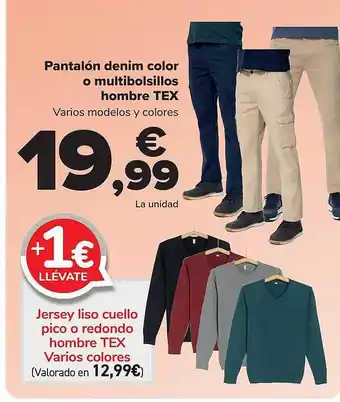 Carrefour Jersey liso cuello pico o redondo hombre tex varios colores oferta