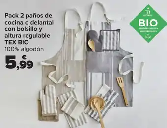 Carrefour Pack 2 paños de cocina o delantal con bolsillo y altura regulable tex bio 100% algodón oferta