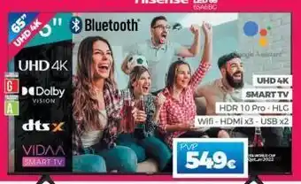 Electrocash 65" g a uhd 4k uhd 4k dolby vision dtsx vidaa smart tv "bluetooth pvp 549€ uhd 4k smart tv hdr 10 pro-hlc wifi oferta