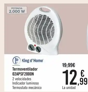 Carrefour King d'home termoventilador 02apsf2000n oferta