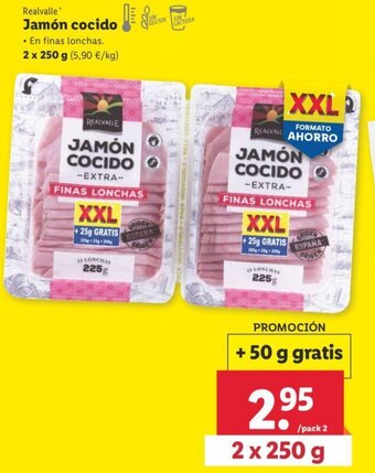 Lidl realvalle Jamón cocido 2 x 250 g oferta