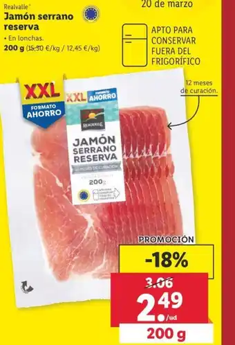 Lidl Realvalle Jam9.25n serrano reserva 200 g oferta