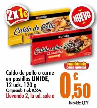 Unide Supermercados Caldo de pollo o carne en pastillas unide oferta