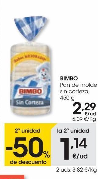Eroski Bimbo pan de molde sin corteza 450 g oferta