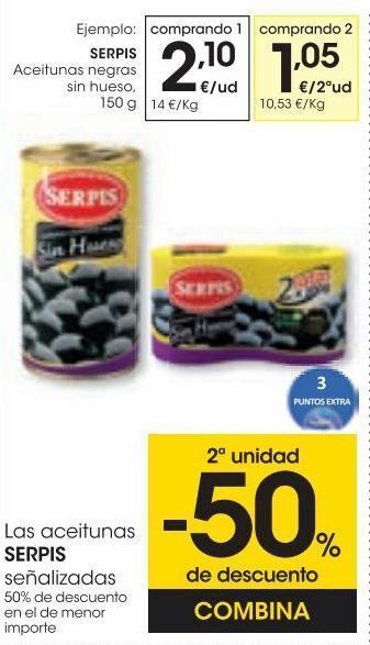 Eroski Serpis aceitunas negras sin hueso 150 g oferta