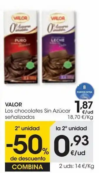 Eroski Valor chocolate puro sin azúcar 100 g oferta