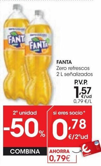 Eroski Fanta refresco zero de naranja con gas 2 l oferta