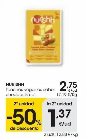 Eroski Nurishh lonchas veganas sabor cheddar 8 uds oferta