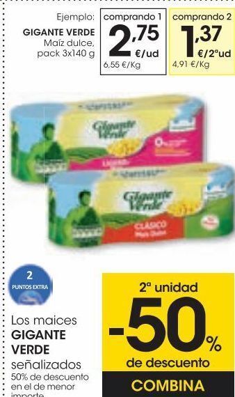 Eroski Gigante verde maíz dulce pack 3x140 g oferta