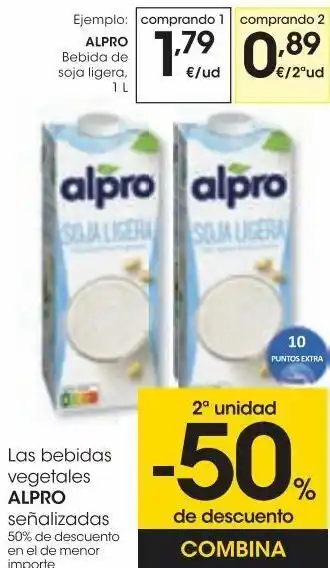 Eroski Alpro bebida de soja ligera 1l oferta