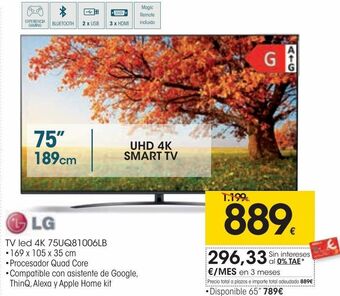 Eroski Lg tv led 4k 75uq81006lb oferta