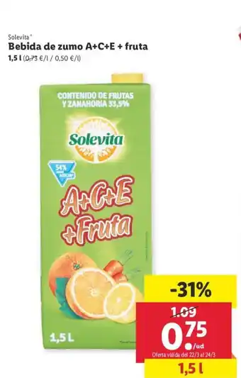 Lidl Solevita Bebida de zumo A+C+E+fruta 1,5 L oferta