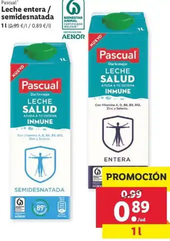 Lidl Pascual Leche entera / semidesnatada 1 L oferta