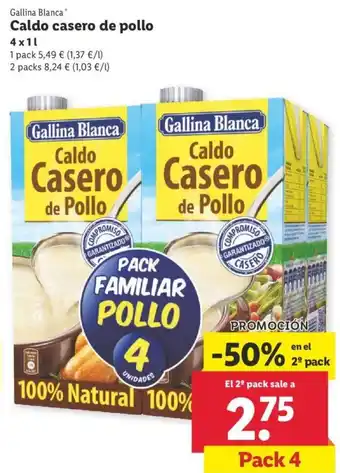 Lidl Gallina Blanca Caldo casero de pollo 4 x 1 L oferta