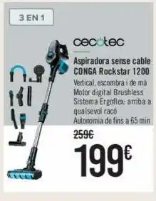 GiFi 3 en 1 cecotec aspiradora sense cable conga rockstar 1200 vertical, escombra i de mà motor digital brushless sistema ergofl oferta
