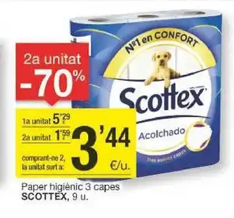 BonpreuEsclat 2a unitat -70% paper higiènic 3 capes scottex oferta