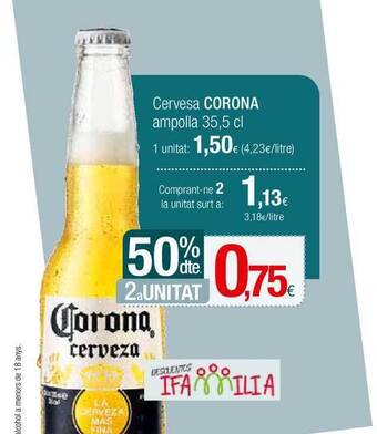 Condis 50% dte 2a unitat cervesa corona ampolla oferta