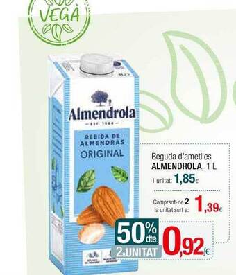 Condis 50% dte 2a unitat beguda d'ametlles almendrola oferta