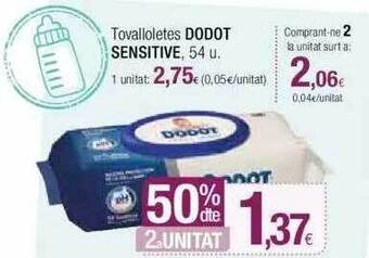 Condis 50% dte 2a unitat tovalloletes dodot sensitive* oferta