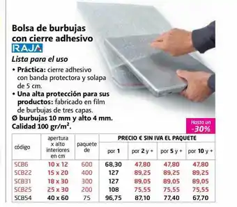 Rajapack Bolsa de burbujas con cierre adhesivo oferta