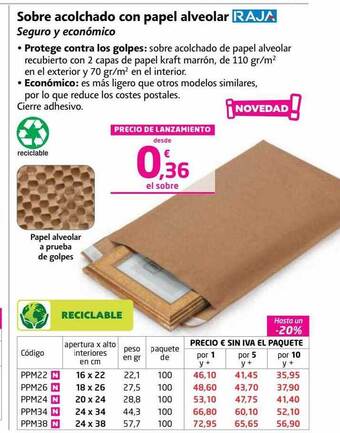 Rajapack Sobre acolchado con papel alveolar raja oferta