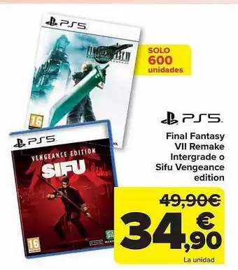 Carrefour Ps5 final fantasy vii remake integrade o sifu vengeance edition oferta