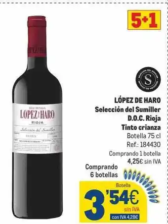Makro López de haro selección del sumiller d.o.c. rioja tinto crianza oferta