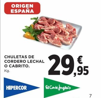 Hipercor Chuletas de cordero lechal o cabrito oferta
