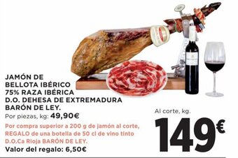Hipercor Jamón de bellota ibérico 75% raza ibérica d.o. dehesa de extremadura barón de ley oferta