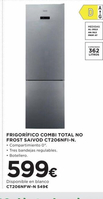 Hipercor Frigorifico Combi Total No Frost saivod CT206NFI-N oferta