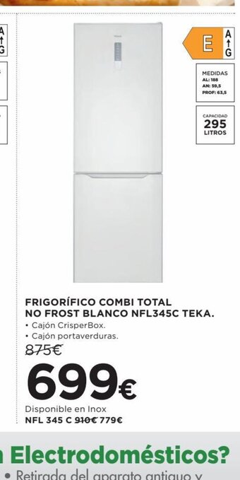 Hipercor Frigorífico Combi Total No Frost Blanco NFL345C Teka oferta
