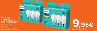 Hipercor Pack de 3 bombillas Led Philips E27 oferta