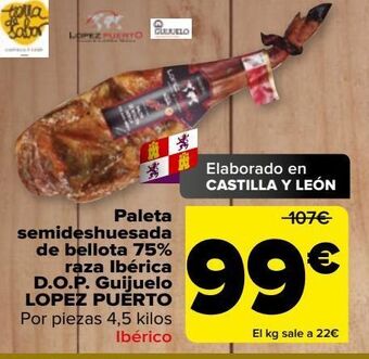 Carrefour Paleta semideshuesada de bellota 75% raza ibérica d.o.p. guijuelo lopez puerto oferta