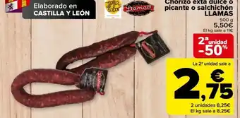Carrefour Chorizo exta dulce o picante o salchichón llamas oferta