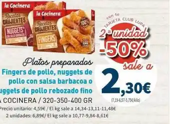 Supermercados Lupa Platos preparados fingers de pollo nuggets de pollo con salsa barbacoa o nuggets de pollo rebozado fino la cocinera oferta
