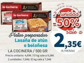 Supermercados Lupa Platos preparados lasaña de atún o boloñesa la cocinera oferta