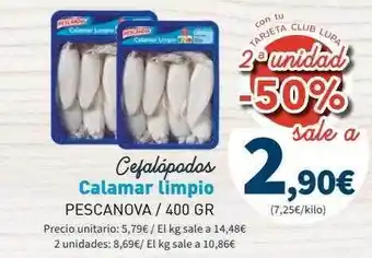 Supermercados Lupa 2a unidad -50% calamar limpio pescanova oferta