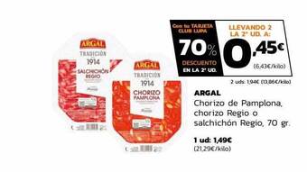 Supermercados Lupa Argal chorizo de pamplona chorizo regio o salchichón regio oferta