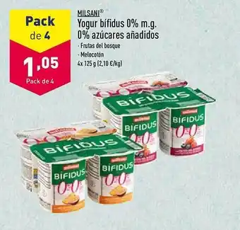 ALDI Milsani yogur bifidus 0% m.g. 0% azúcares añadidos oferta