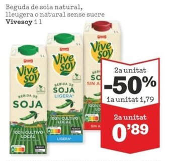 Sorli Beguda de soia natural, lleugera o natural sense sucre VIVESOY oferta