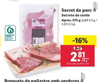 Lidl Secret de Porc Secreto de Cerdo oferta
