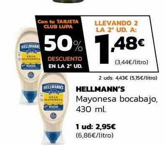 Supermercados Lupa Hellmann's mayonesa bocabajo oferta