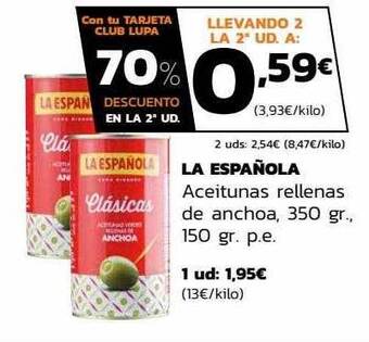 Supermercados Lupa La española aceitunas rellenas de anchoa oferta