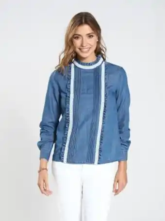 Venca Blusa denim con jaretas y encaje oferta