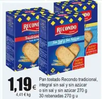 FROIZ Pan Tostados Recondo tradicional, integral sin sal azúcar o sin sal y sin azucar 270g oferta