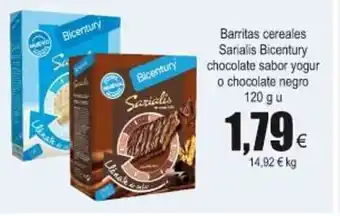 FROIZ Barritas cereales Sarialis Bicentury chocolate sabor yogur o chocolate negro 120g u oferta