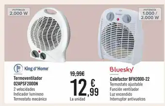 Carrefour King d'home termoventilador 02apsf2000n bluesky calefactor bfh2000-22 oferta